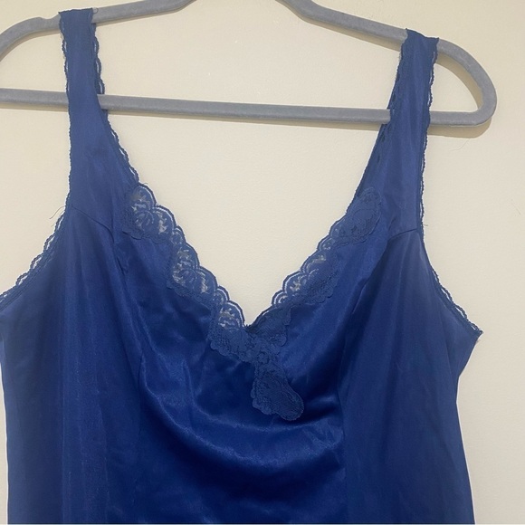 Vintage Womens Blue Lace Nylon Coquette Lingerie Tank Cami Kayser brand size 36 - Picture 5 of 12